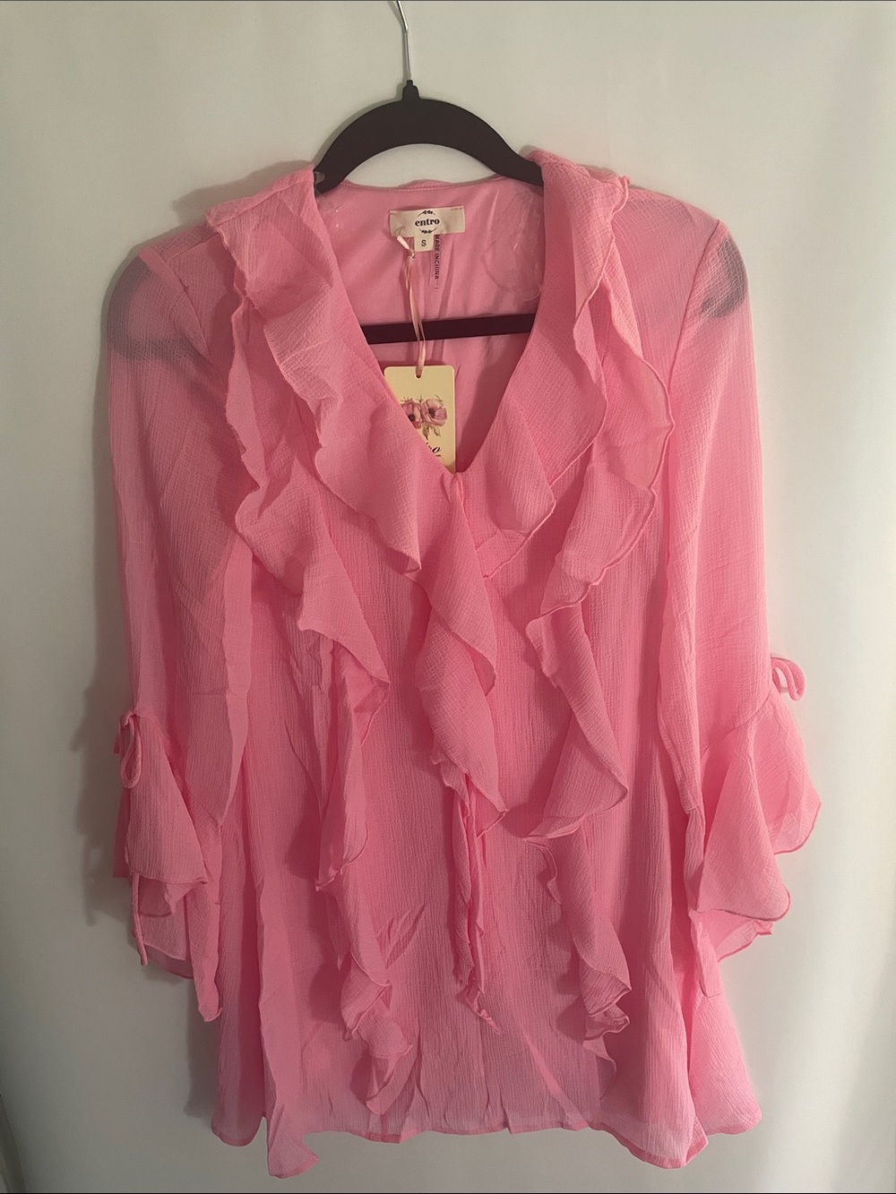 Entro Pink Ruffled V-Neck Blouse - Picture 2 of 6